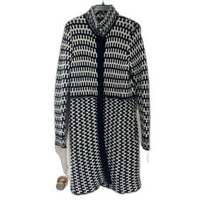 Cynthia Rowley Long Cardigan Sweater – Black & White Geometric Knit – Size M
